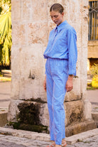 Taş İşlemeli Çizgili Rahat Pantolon - 2