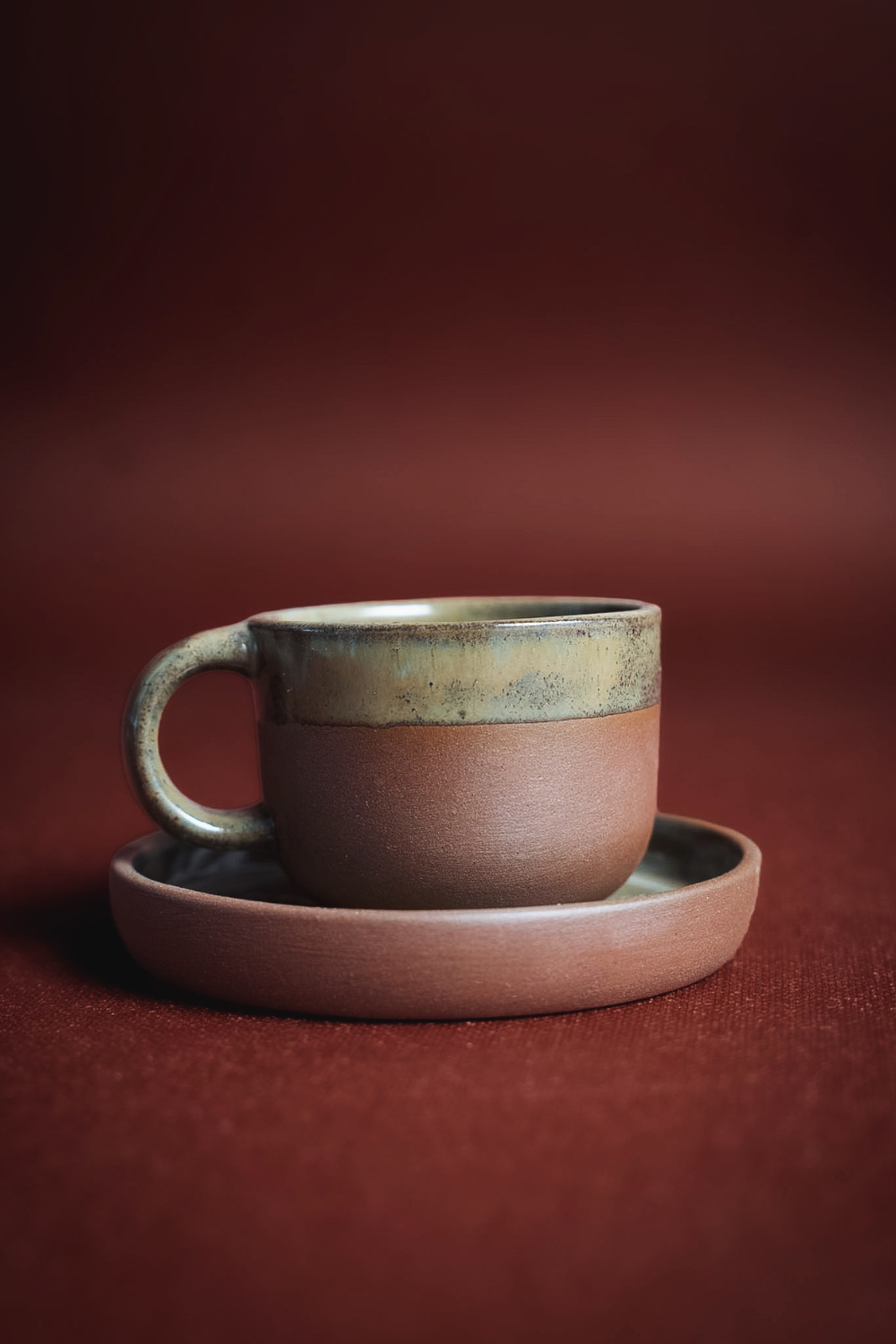 Ground Stoneware Fincan Seti – 2’Li – Haki & Terracotta - 1