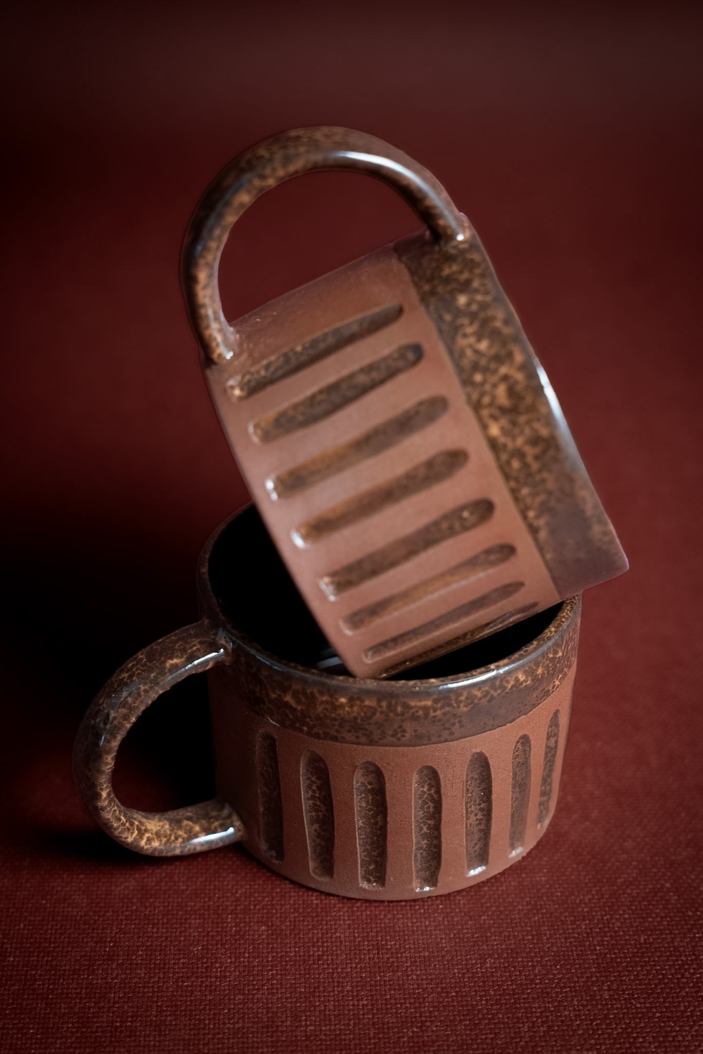 Mocha Stoneware Bardak – Terracotta & Kahve– 2’Li Set - 3