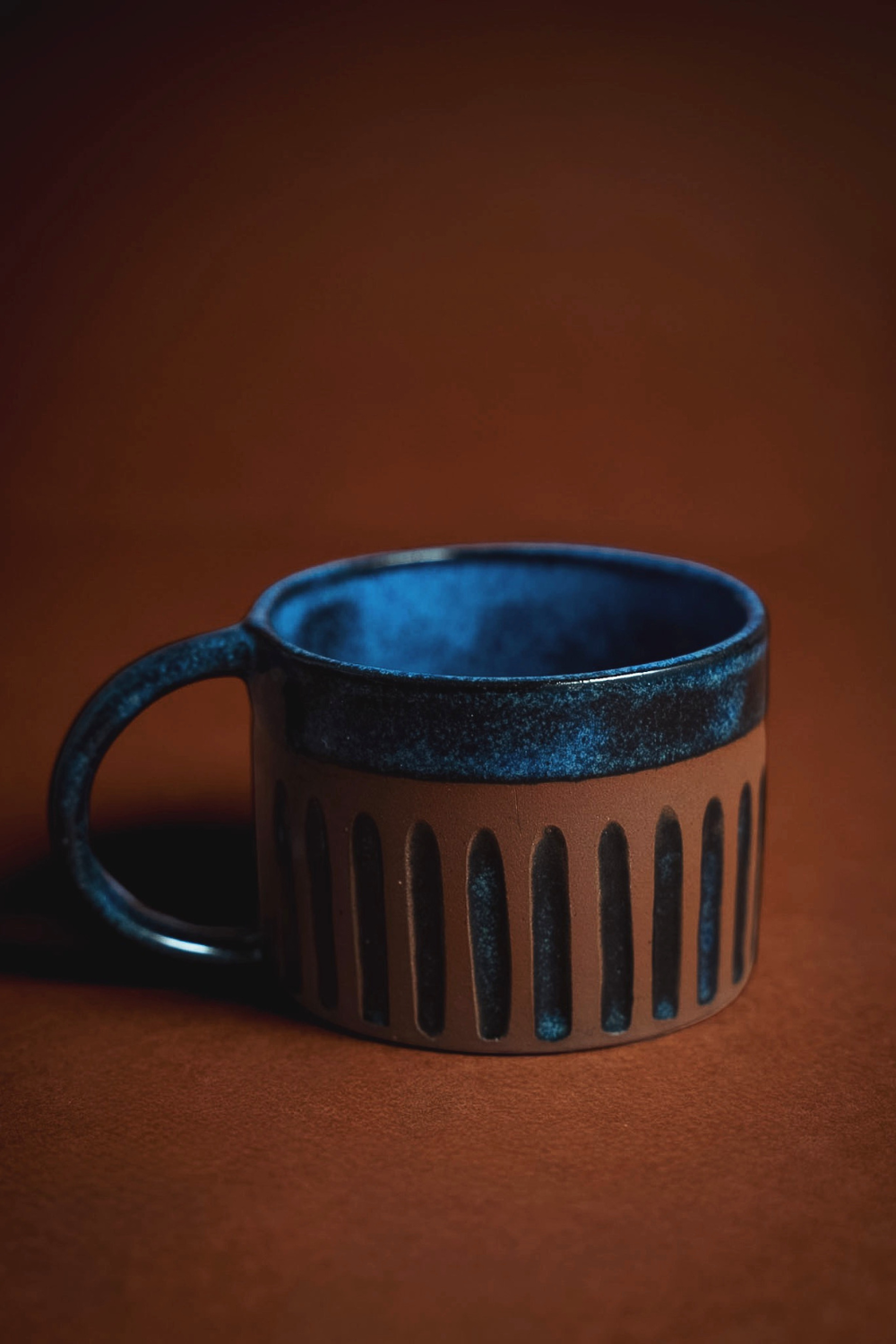Mocha Stoneware Bardak – Terracotta & Saks Mavi – 2’Li Set - 0