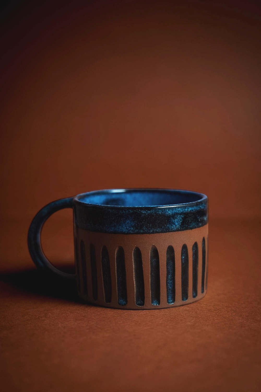 Mocha Stoneware Bardak – Terracotta & Saks Mavi – 2’Li Set - 2