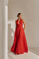 Drape Detaylı Uzun Keten Elbise - 3