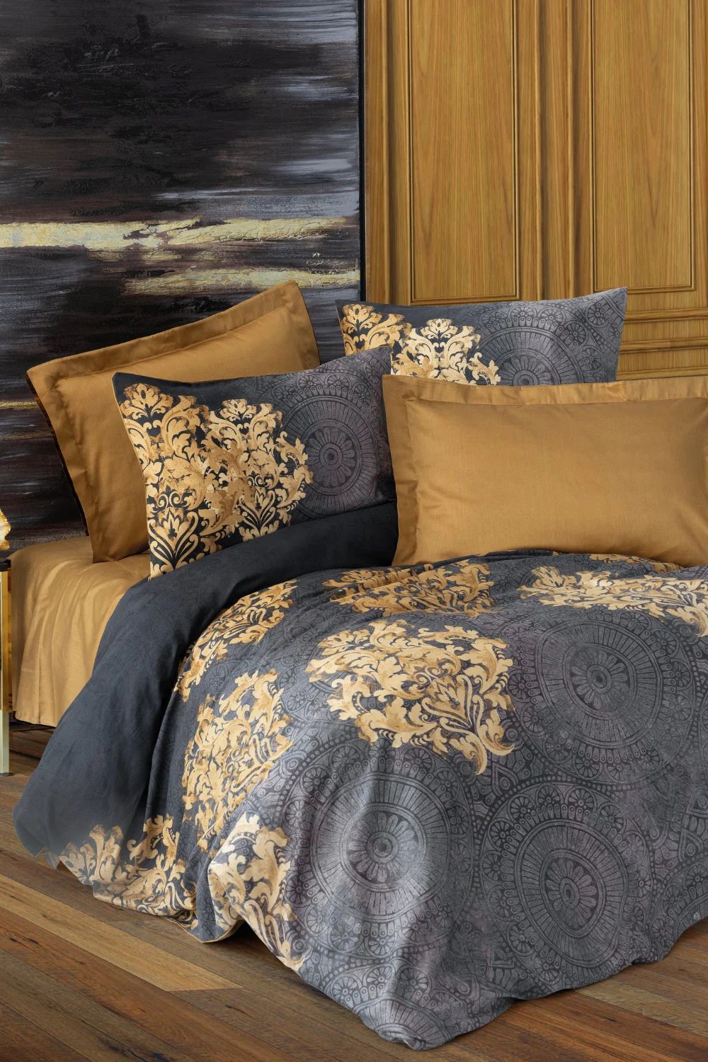 Saten Çift Kişilik Nevresim Takımı Jadira Bej - 0