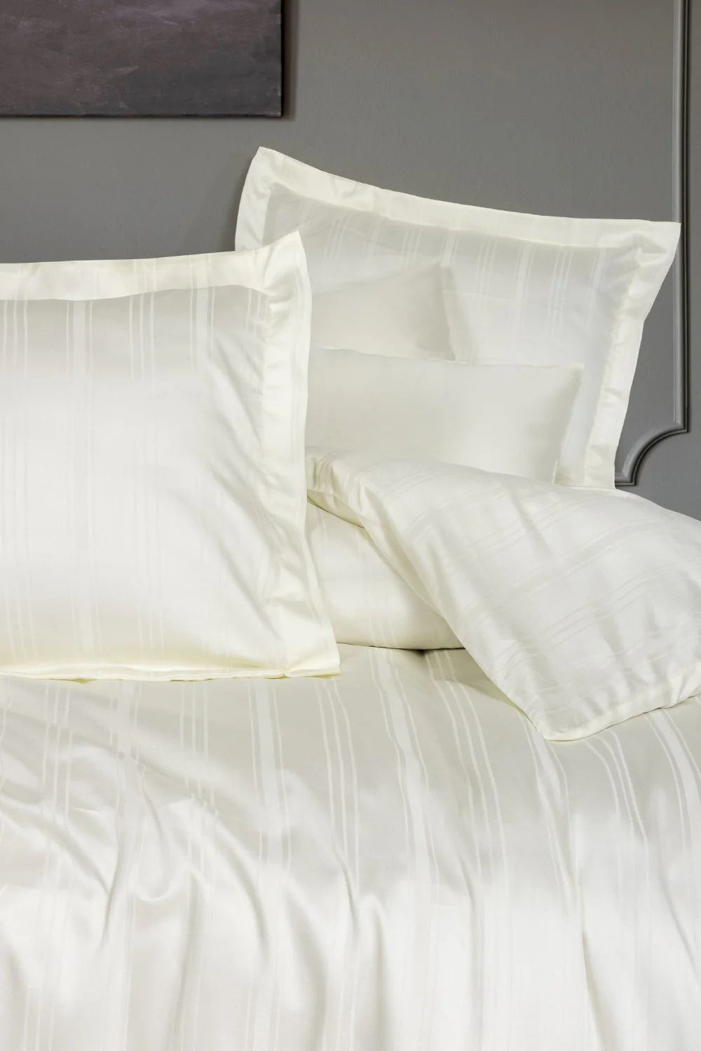 Smart Bambu Saten Çift Kişilik Nevresim Takımı Stripe Ekru - 1