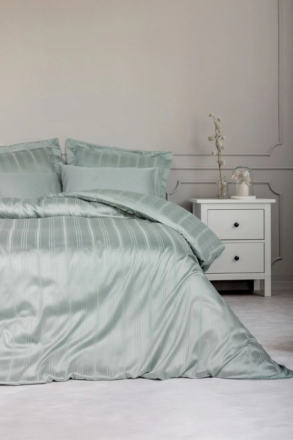 Smart Bambu Saten Çift Kişilik Nevresim Takımı Stripe Mint - 0