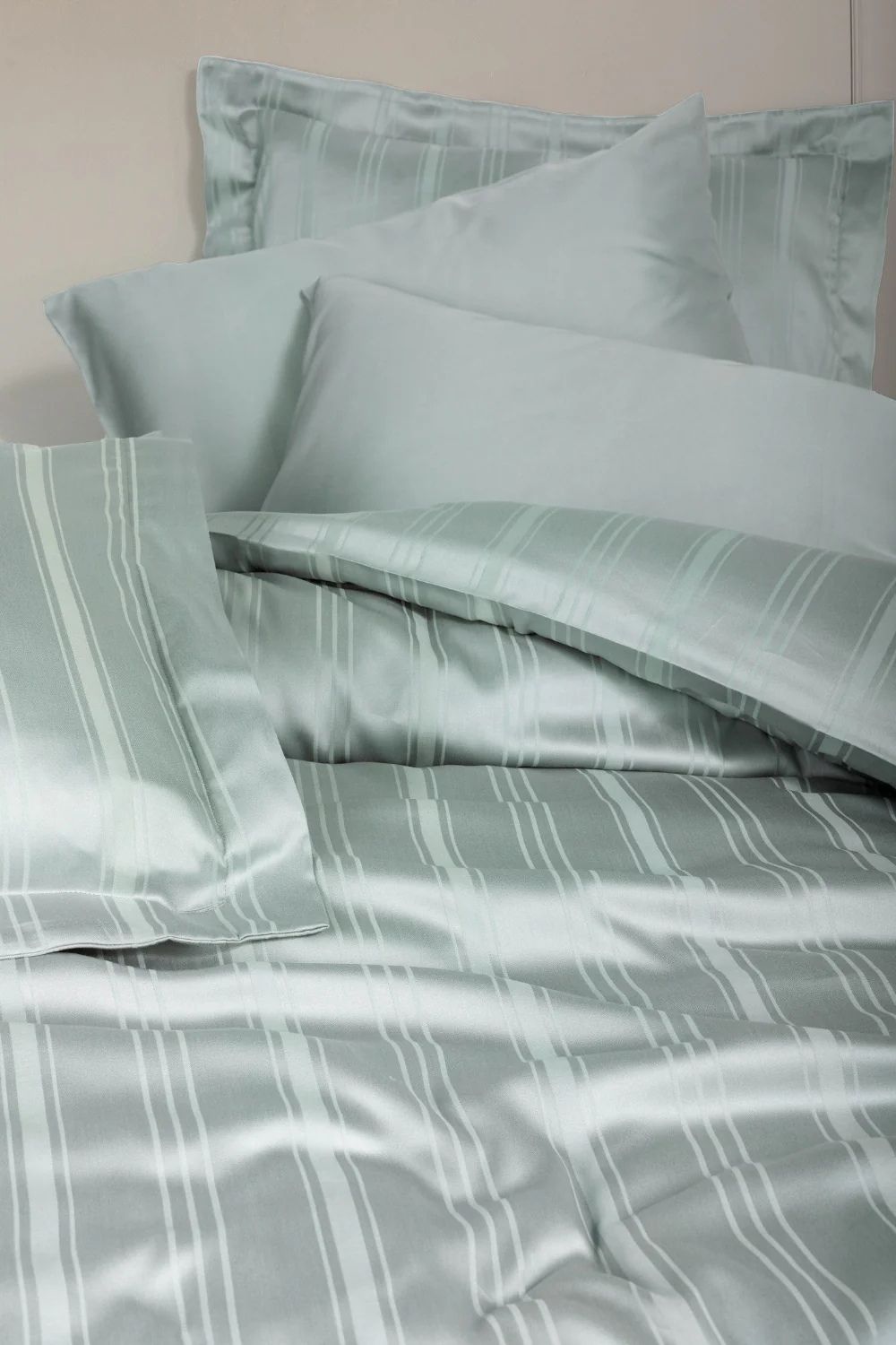 Smart Bambu Saten Çift Kişilik Nevresim Takımı Stripe Mint - 1