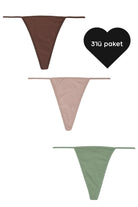 G-String - 3'lü Paket - Kahverengi, Pudra, Yeşil - 0