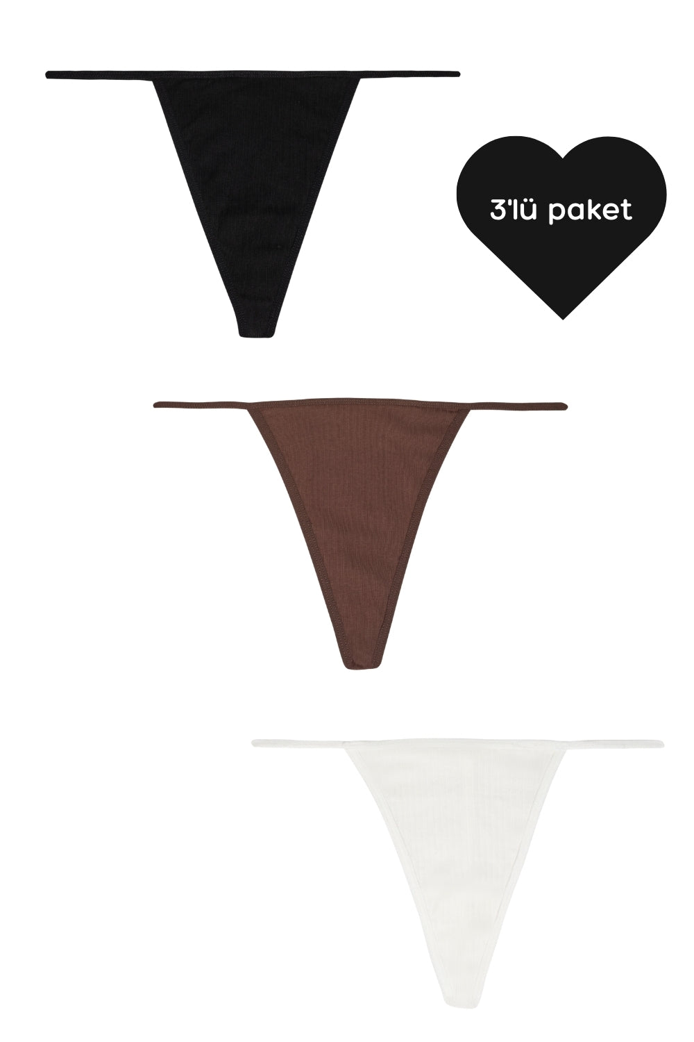 G-String - 3'lü Paket - Siyah, Kahverengi, Beyaz - 0
