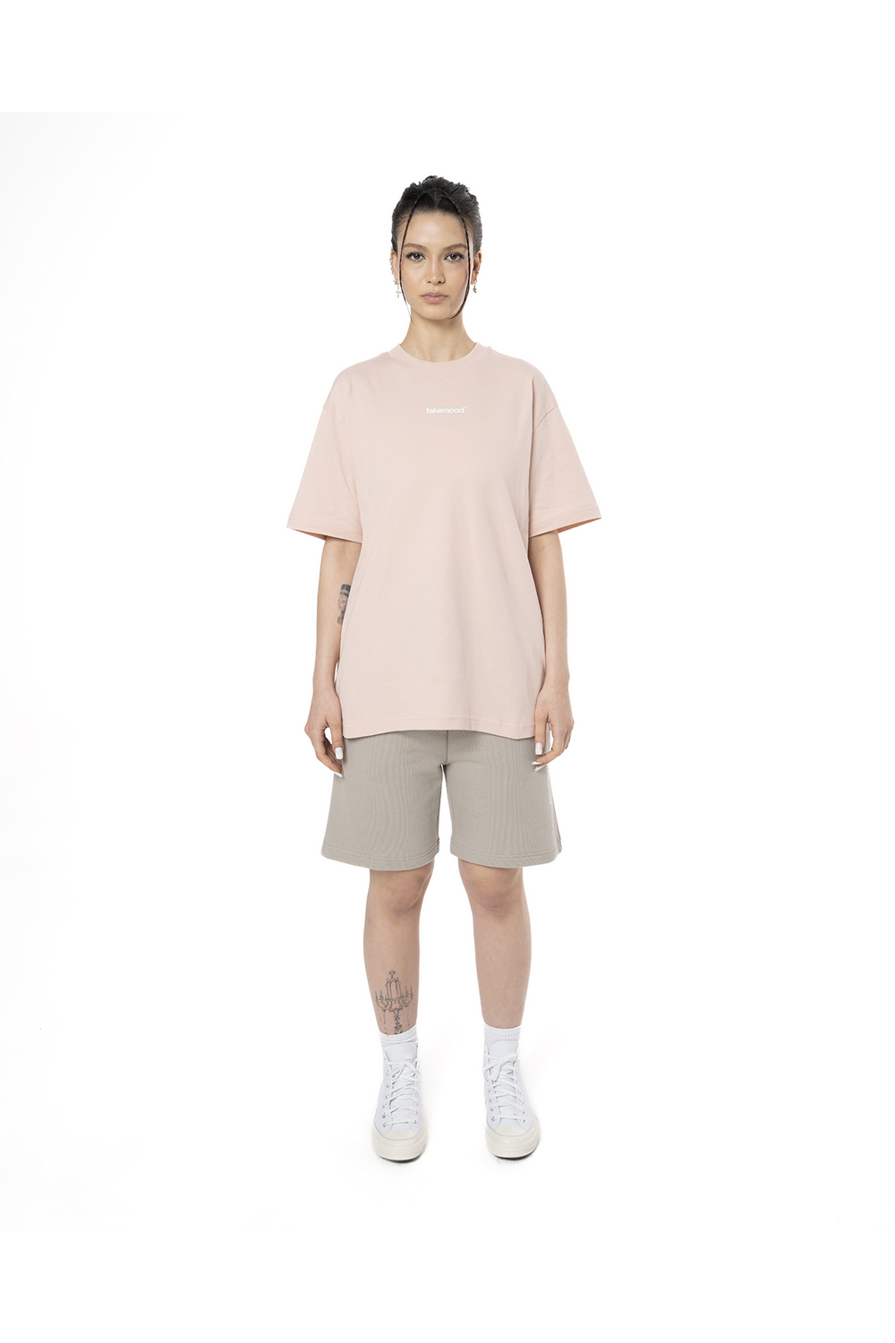 Kadın Oversize Basic Baskılı Tişört - Açık Pembe - 0