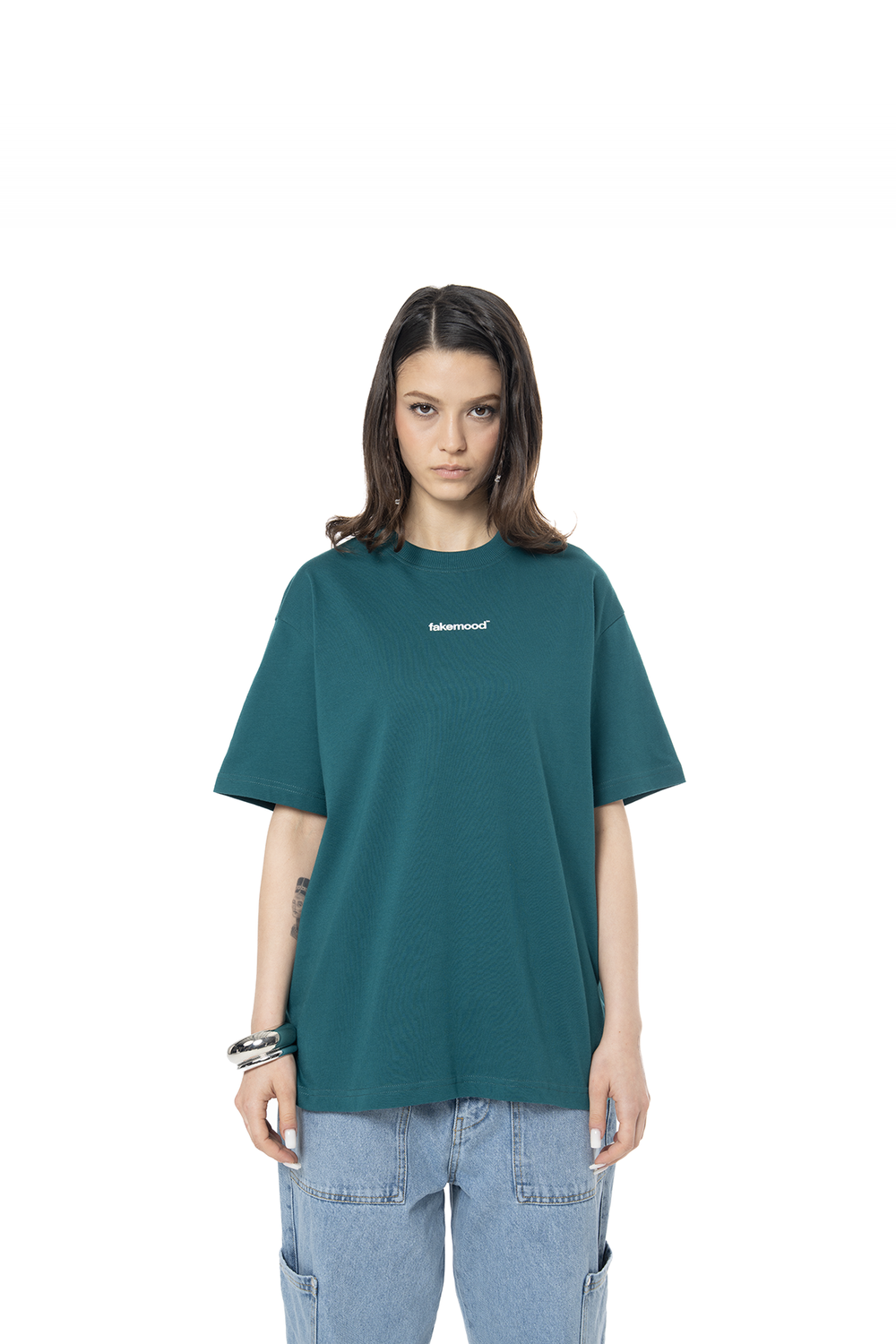 Kadın Oversize Basic Baskılı Tişört - Yeşil - 0