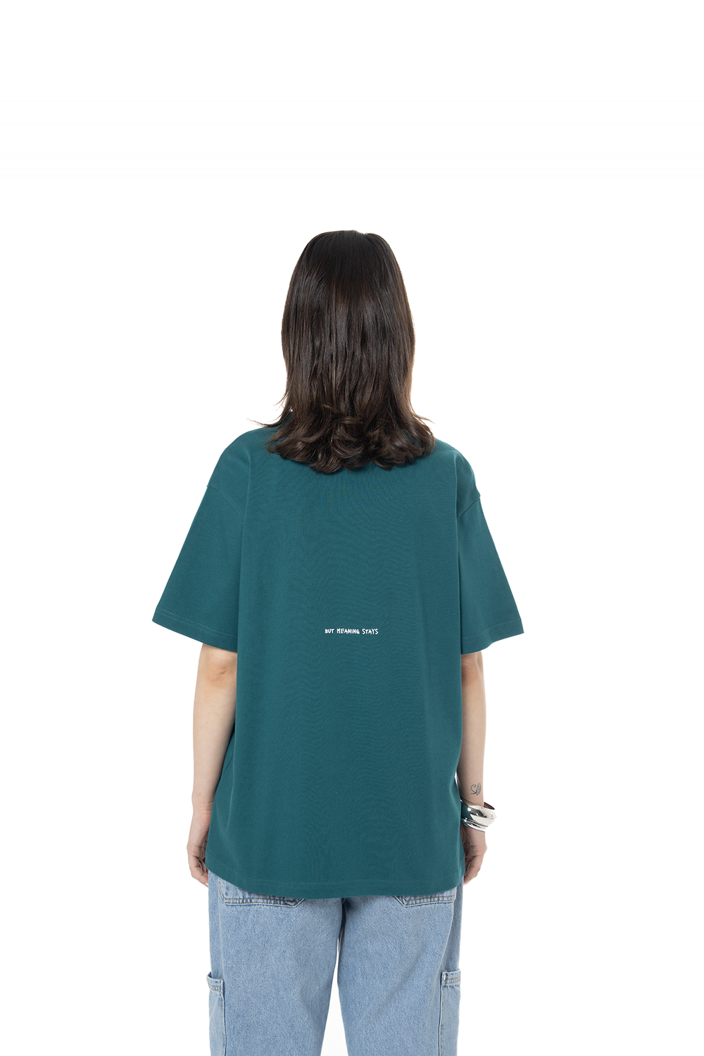 Kadın Oversize Basic Baskılı Tişört - Yeşil - 1