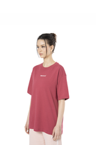 Kadın Oversize Basic Baskılı Tişört - Bordo - 1