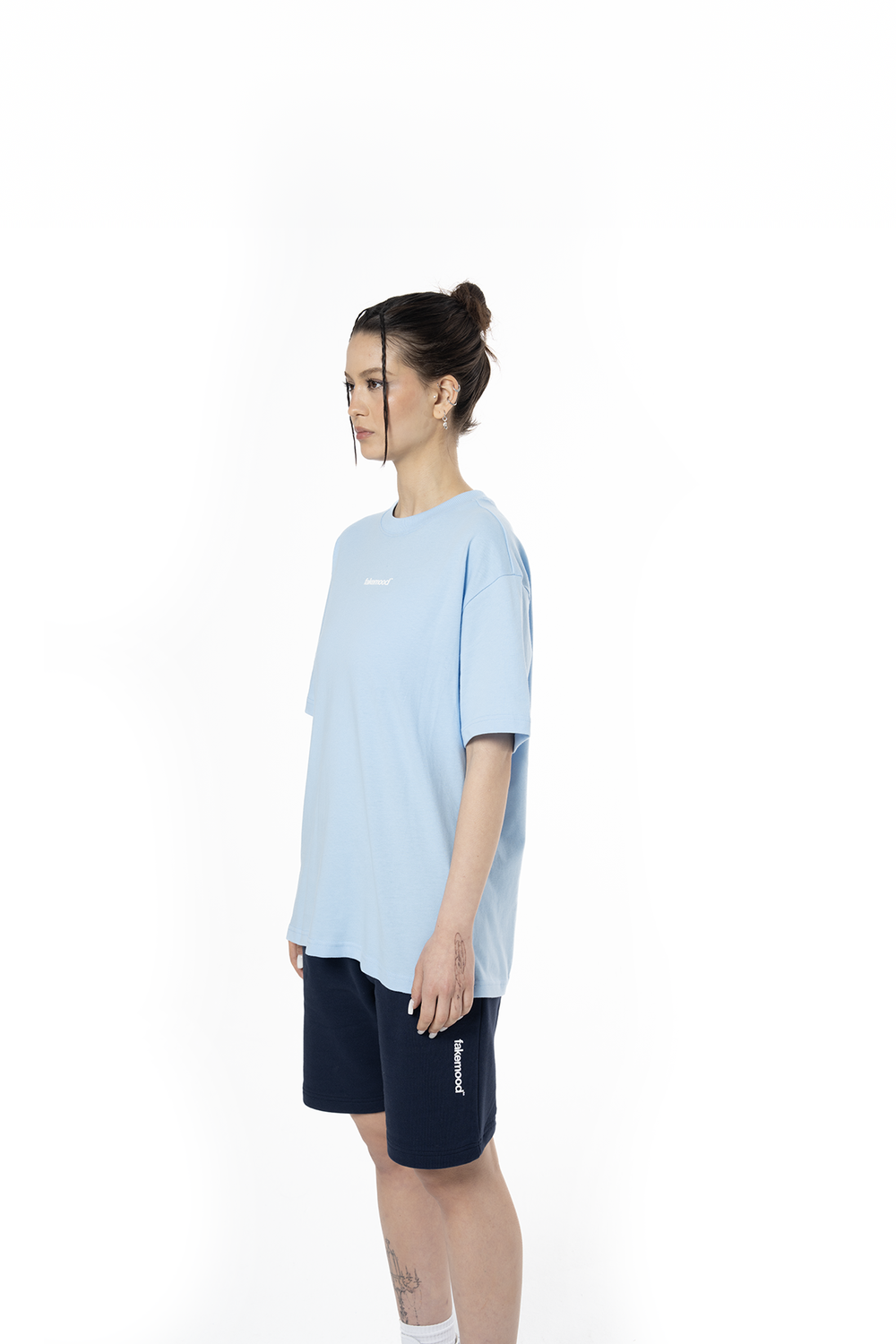 Kadın Oversize Basic Baskılı Tişört - Açık Mavi - 2