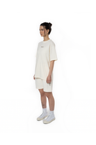 Kadın Oversize Basic Baskılı Tişört - Ekru - 1