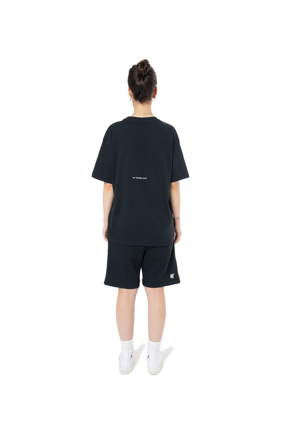 Kadın Oversize Basic Baskılı Tişört - Siyah - 1
