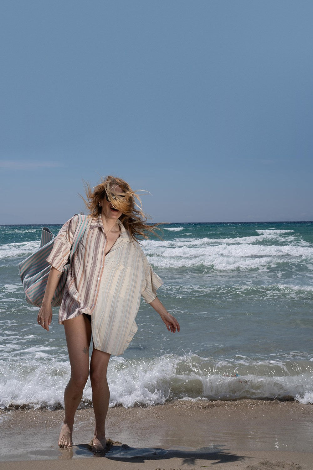 Fern Oversized Striped Shirt Sand - 2