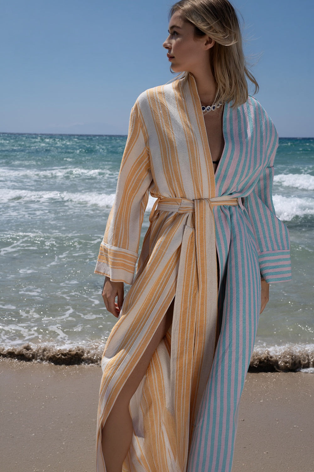 Tyler Textured Wrap Long Kimono Citrus - 3
