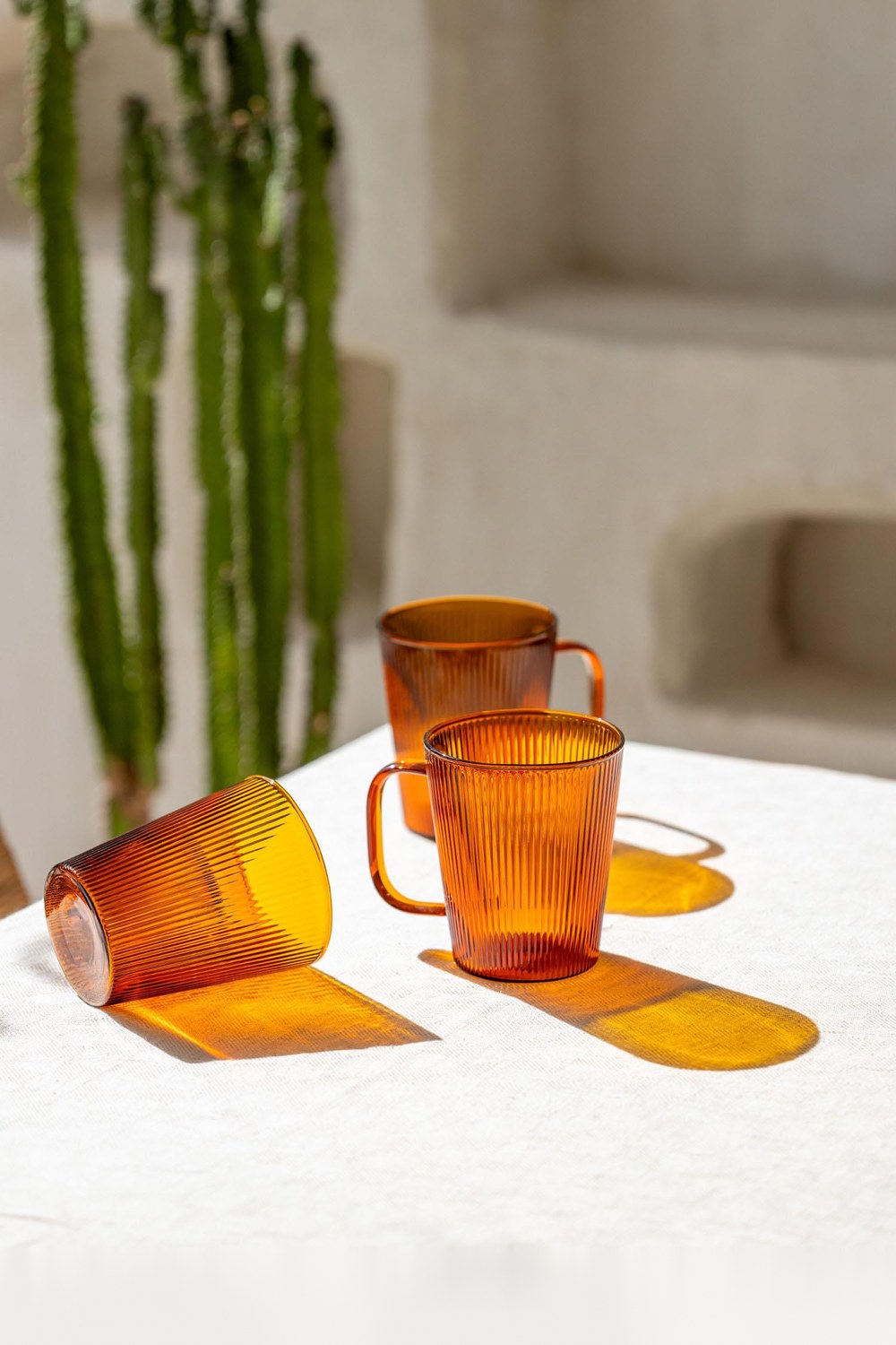 Striped Borosilikat Cam Kupa Amber 400 Ml - 1