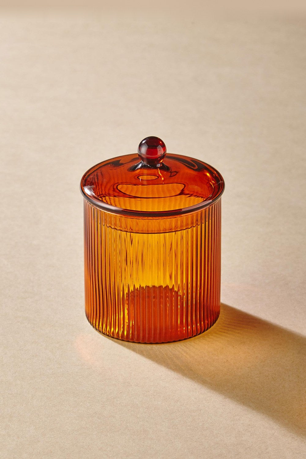 Striped Borosilikat Cam Şekerlik, Amber, 9 × 9 × 11 Cm - 0