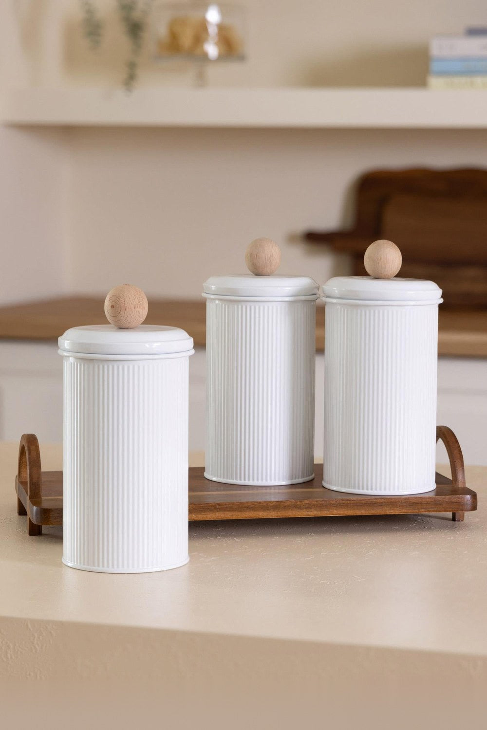 Stripe Çay Kahve Şeker Kavanozu, Beyaz, 1,20 Lt, 3'lü Set - 0