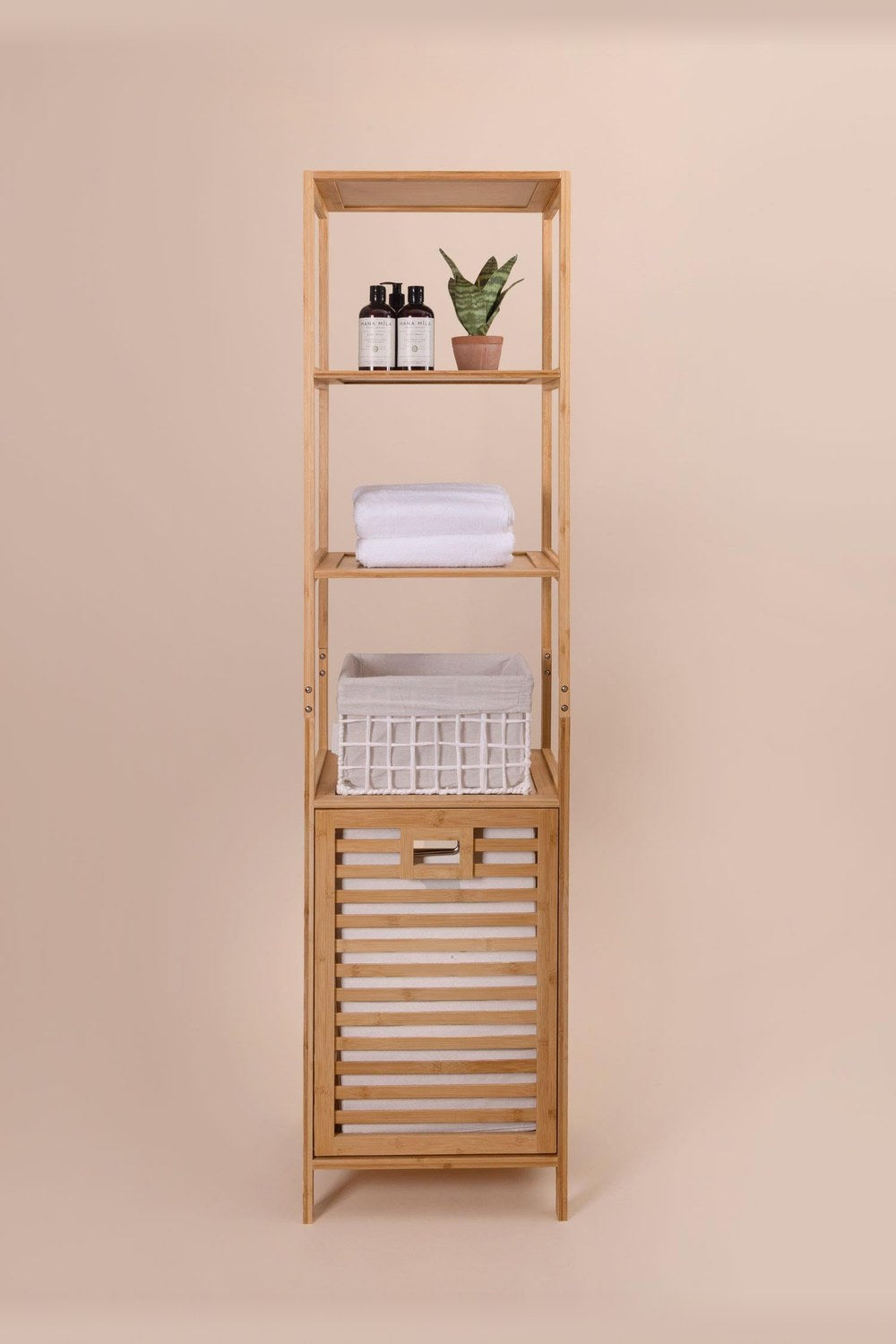 Bambu 4 Raflı Banyo Düzenleyici Dolap Ve Çamaşır Sepeti, 160 × 40 × 33 Cm - 3