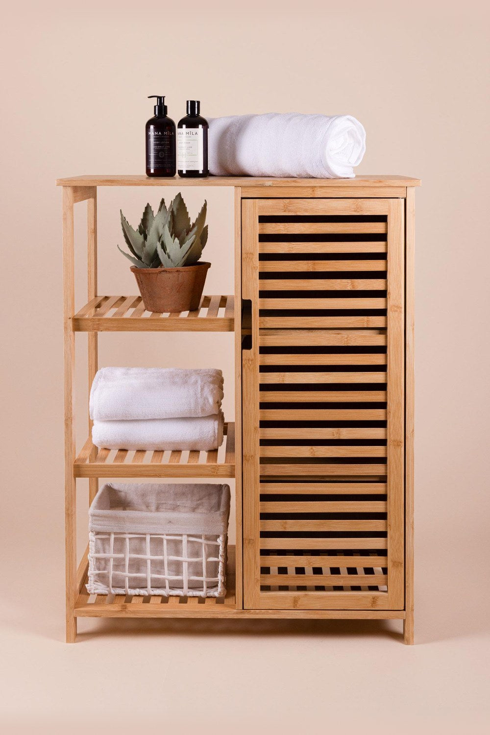 Bambu 4 Katlı Kapaklı Düzenleyici Dolap Raf, 87 × 66 × 33 Cm - 0