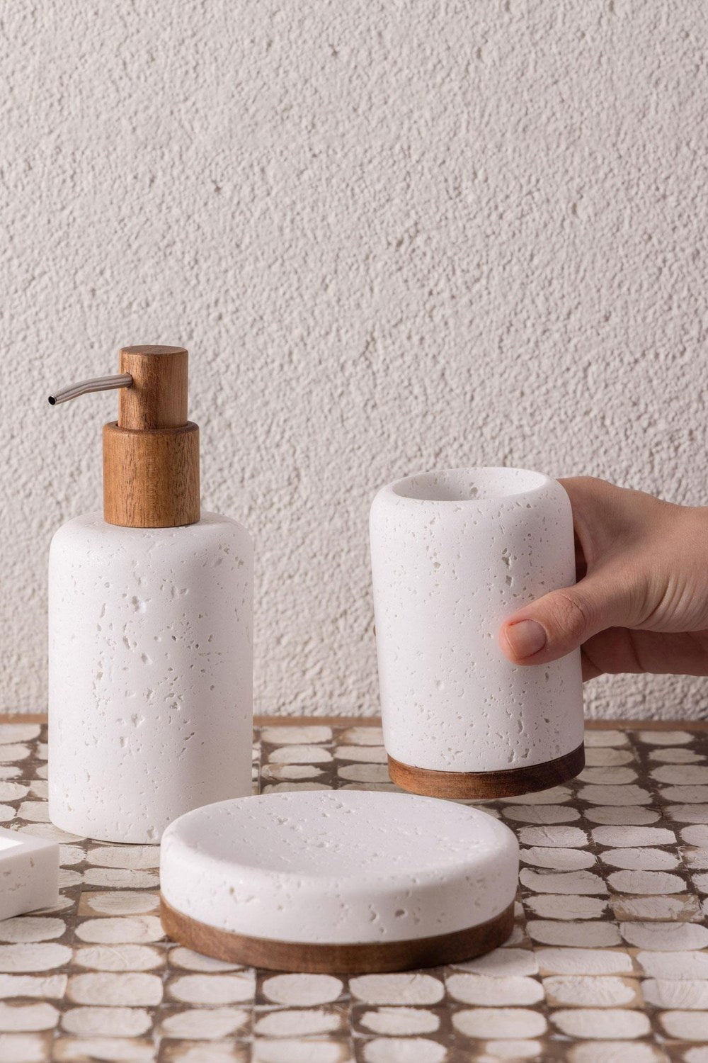Travertine Banyo Seti, Beyaz, 3 Parça - 1
