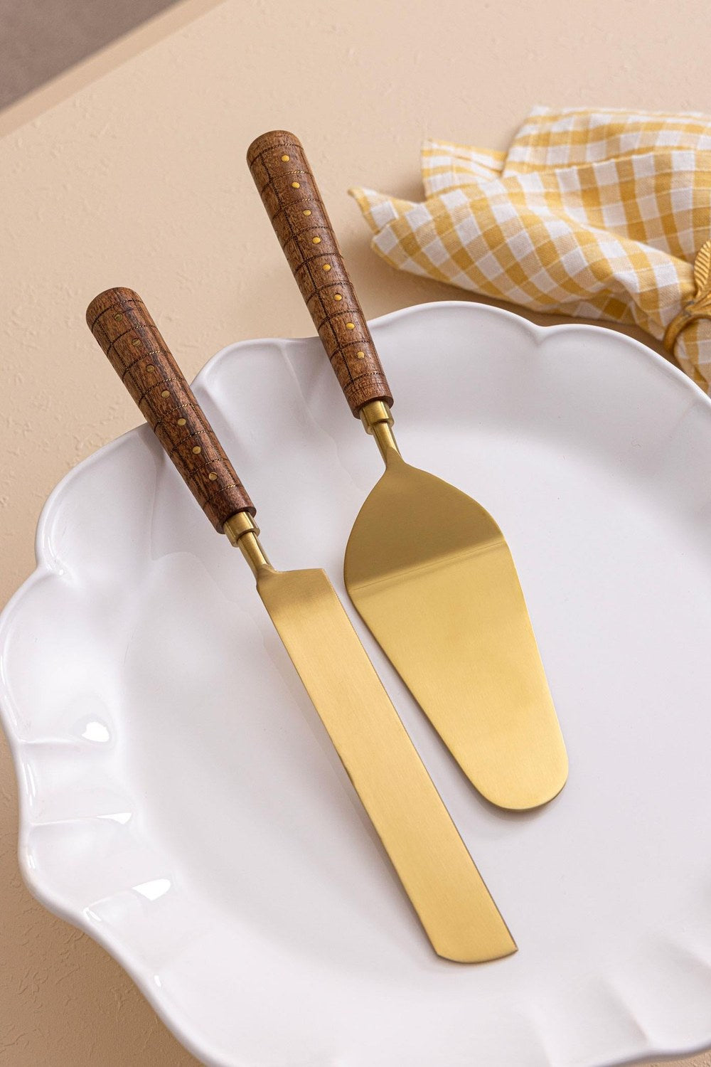 Wood Pasta Servis Takımı, Mat Gold - Doğal Ahşap, 2 Parça - 0
