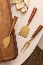 Wood Peynir Servis Takımı, Mat Gold - Doğal Ahşap, 3 Parça - 2
