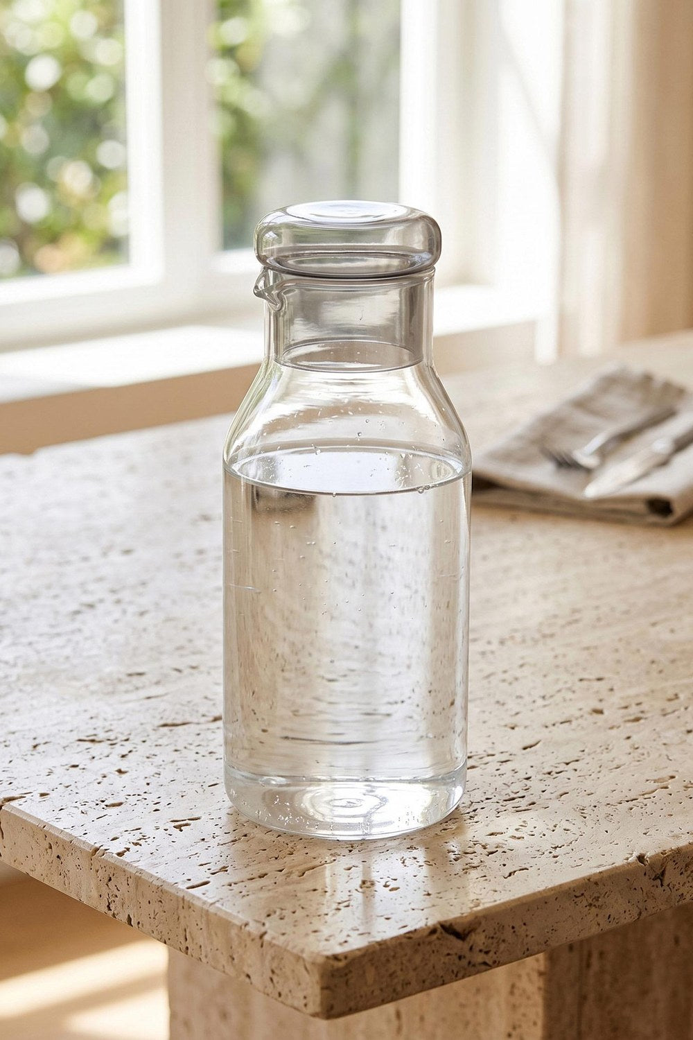 Gri Kapaklı Cam Şişe / Sürahi, 950 Ml, 9 × 23 Cm - 1
