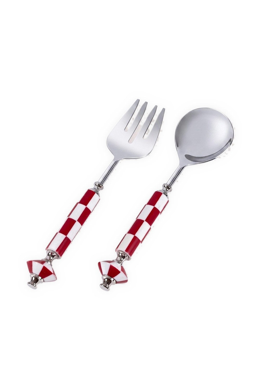 Gingham Salata Servis Takımı, Kırmızı - Beyaz, 2 Parça - 1