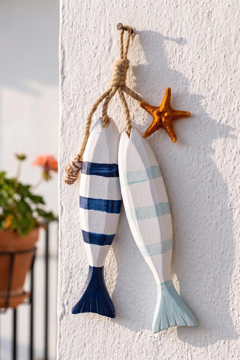 Halat Askılı Deniz Yıldızı Ve Kabuklu Obje, 20 Cm - 0