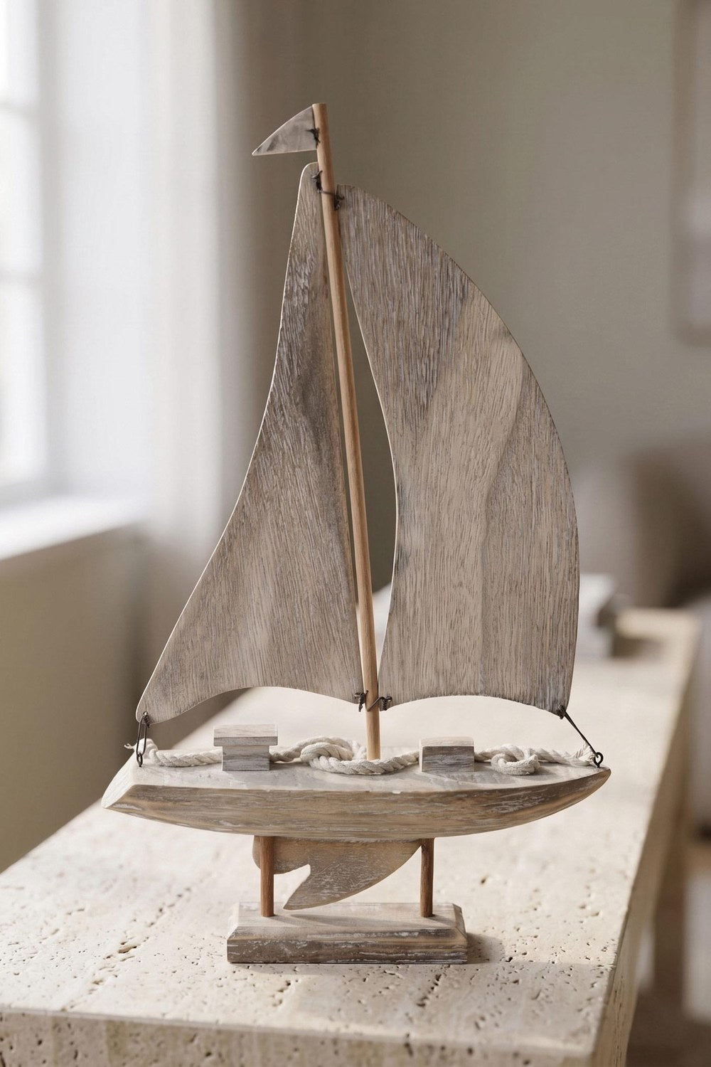 Retro Marin Ahşap Yelkenli Tekne Biblo, 43 Cm - 0