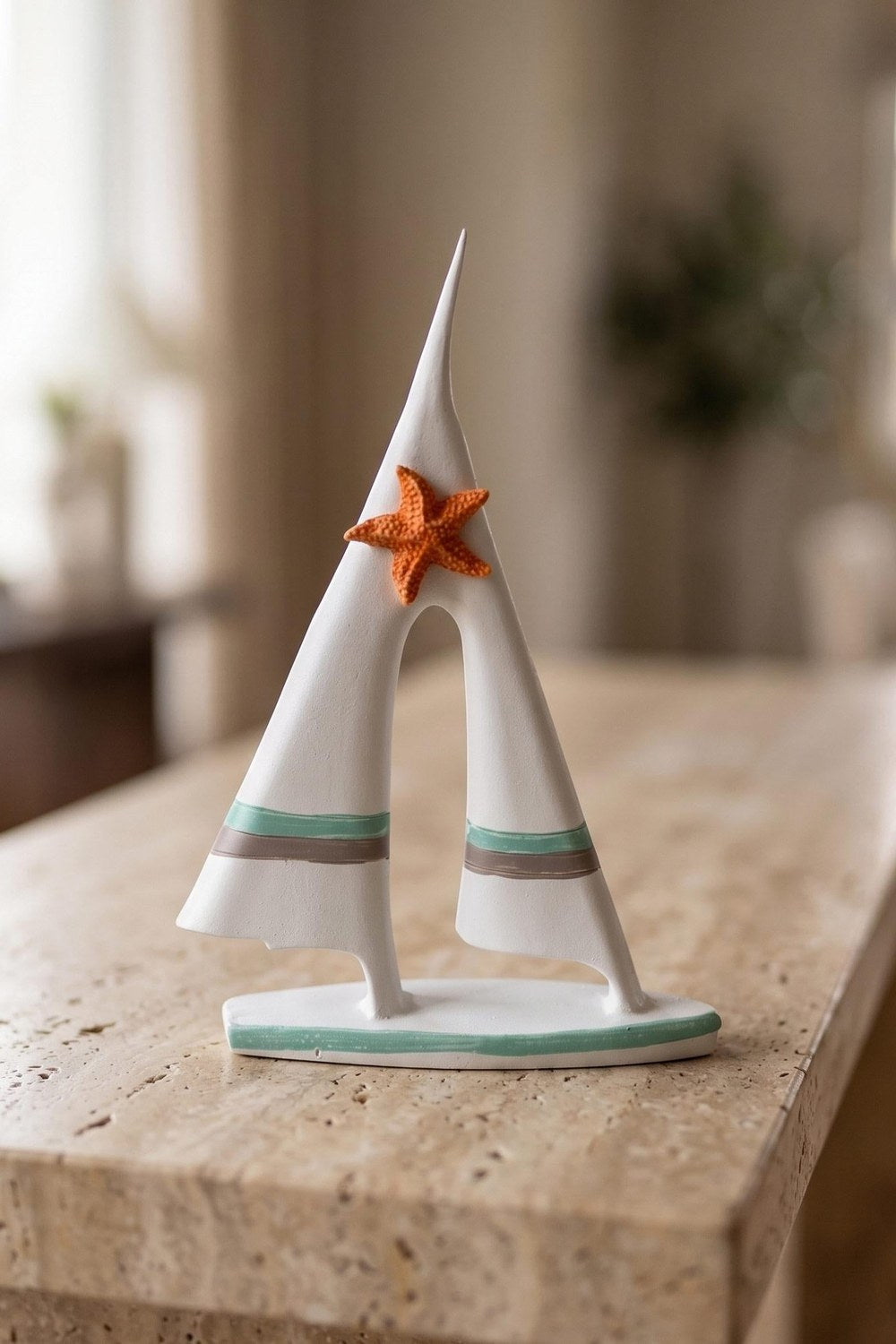 Retro Marin Çift Yelkenli, Turuncu Deniz Yıldızı Detaylı, 19 Cm - 0
