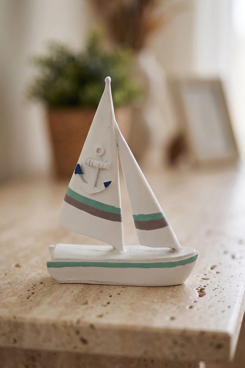 Marin Çift Yelkenli Kırmızı Mavi Can Simitli Biblo, 24 Cm - 0