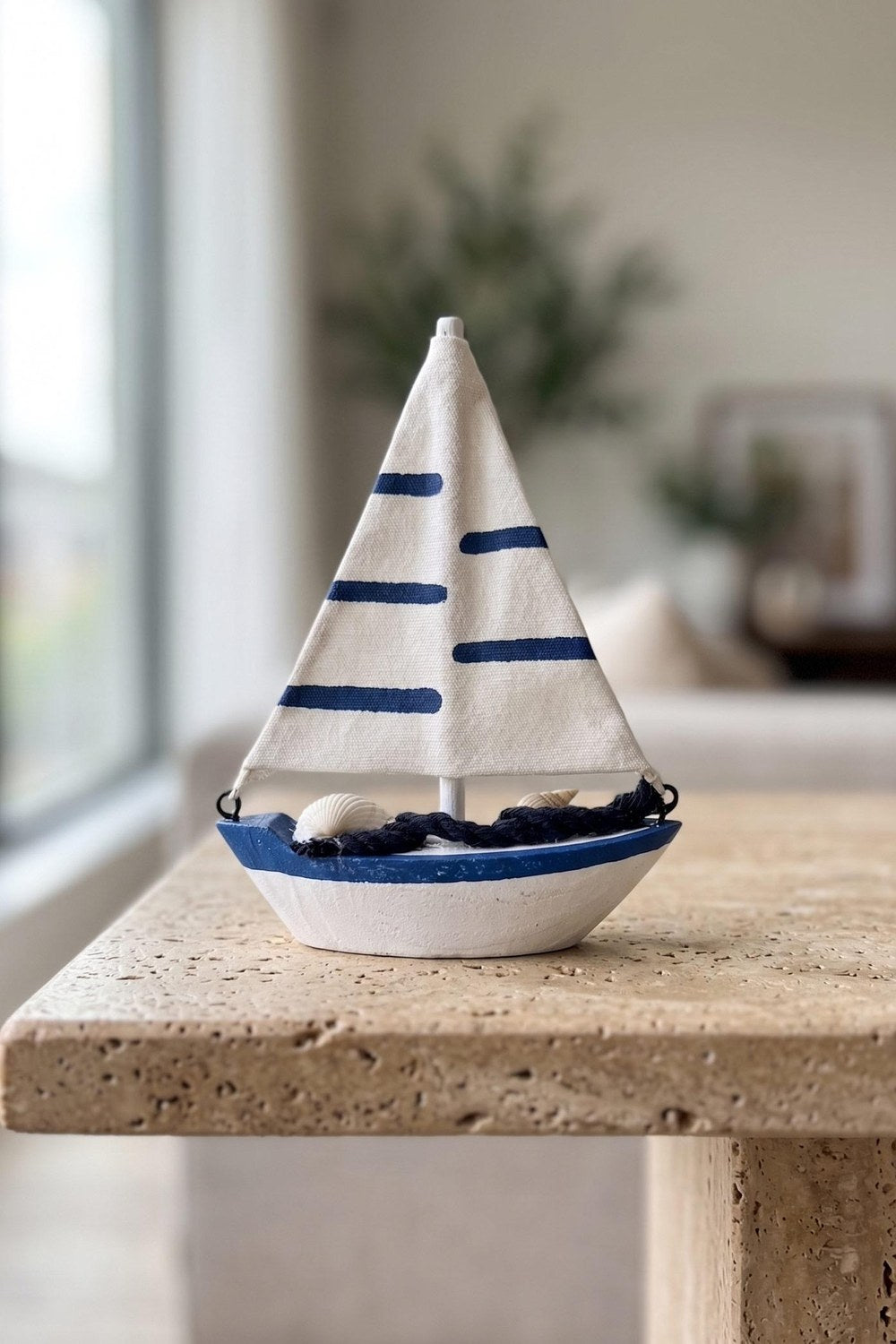 Marin Deniz Kabuklu Ve Halatlı Yelkenli Biblo 14cm - 0