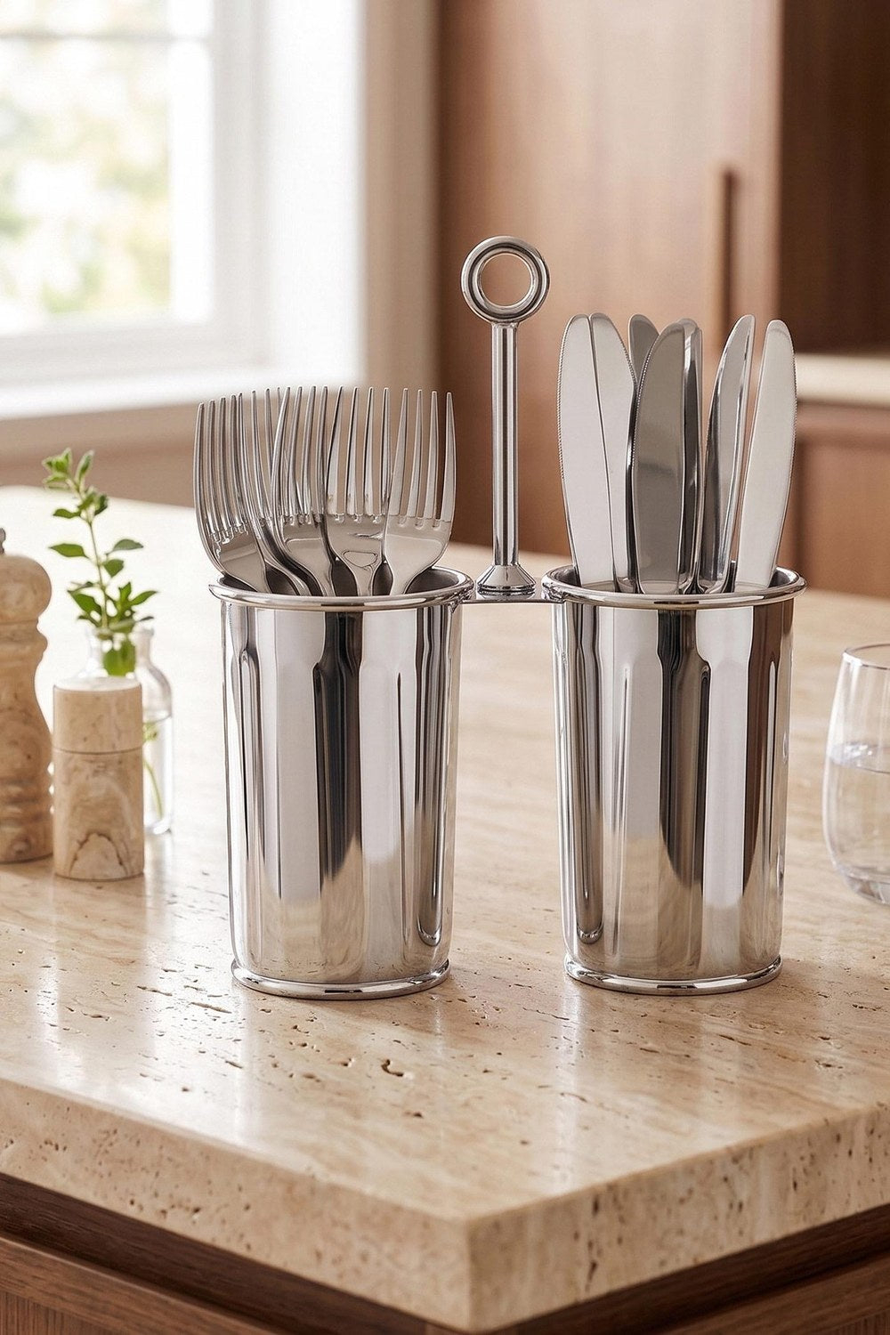 Krom Çift Bölmeli Kulplu Galvaniz Sunumluk 25 Cm - 1