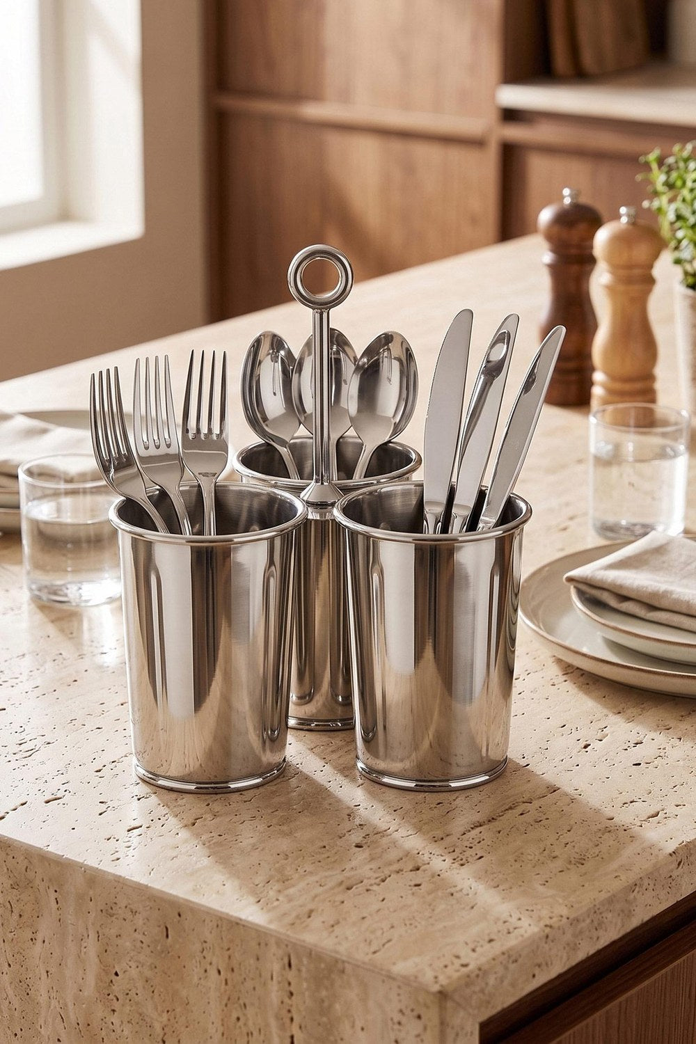 Krom 3 Bölmeli Kulplu Galvaniz Sunumluk 25 Cm - 1
