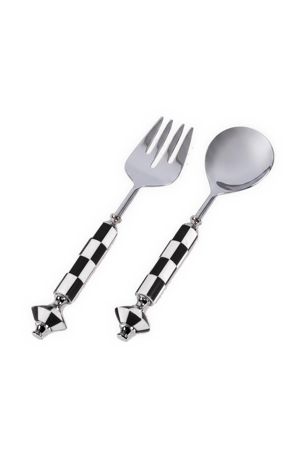 Gingham Salata Servis Takımı, Siyah - Beyaz, 2 Parça - 1