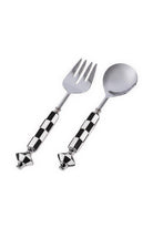Gingham Salata Servis Takımı, Siyah - Beyaz, 2 Parça - 1