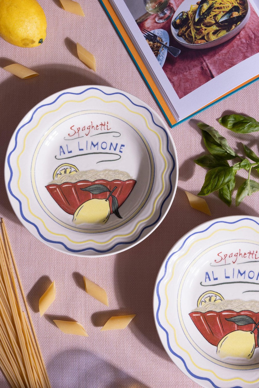 Italian Summer Spaghetti Al Limone Yemek Tabağı, 2'li Set, 22 Cm - 1