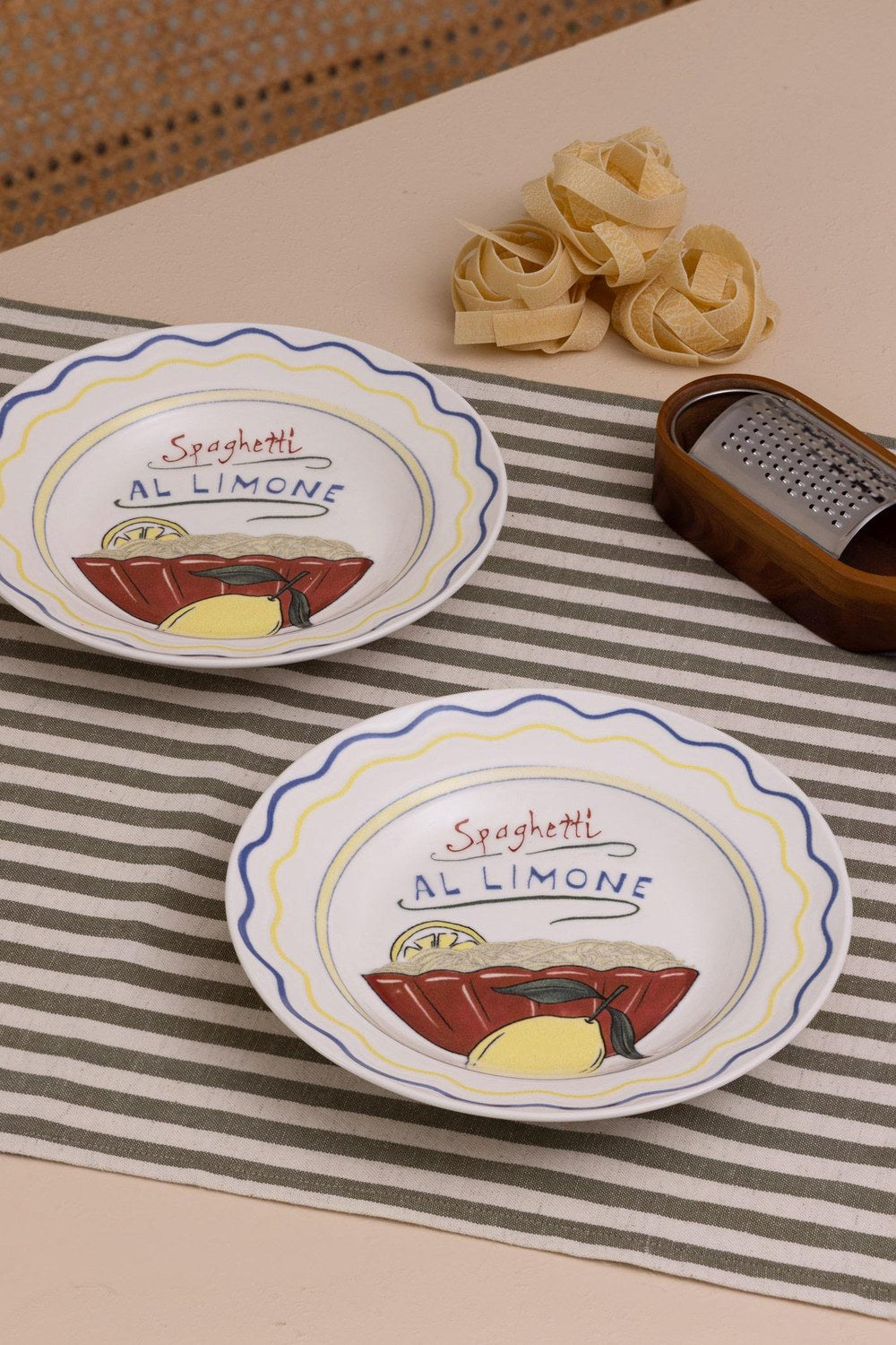 Italian Summer Spaghetti Al Limone Yemek Tabağı, 2'li Set, 22 Cm - 2