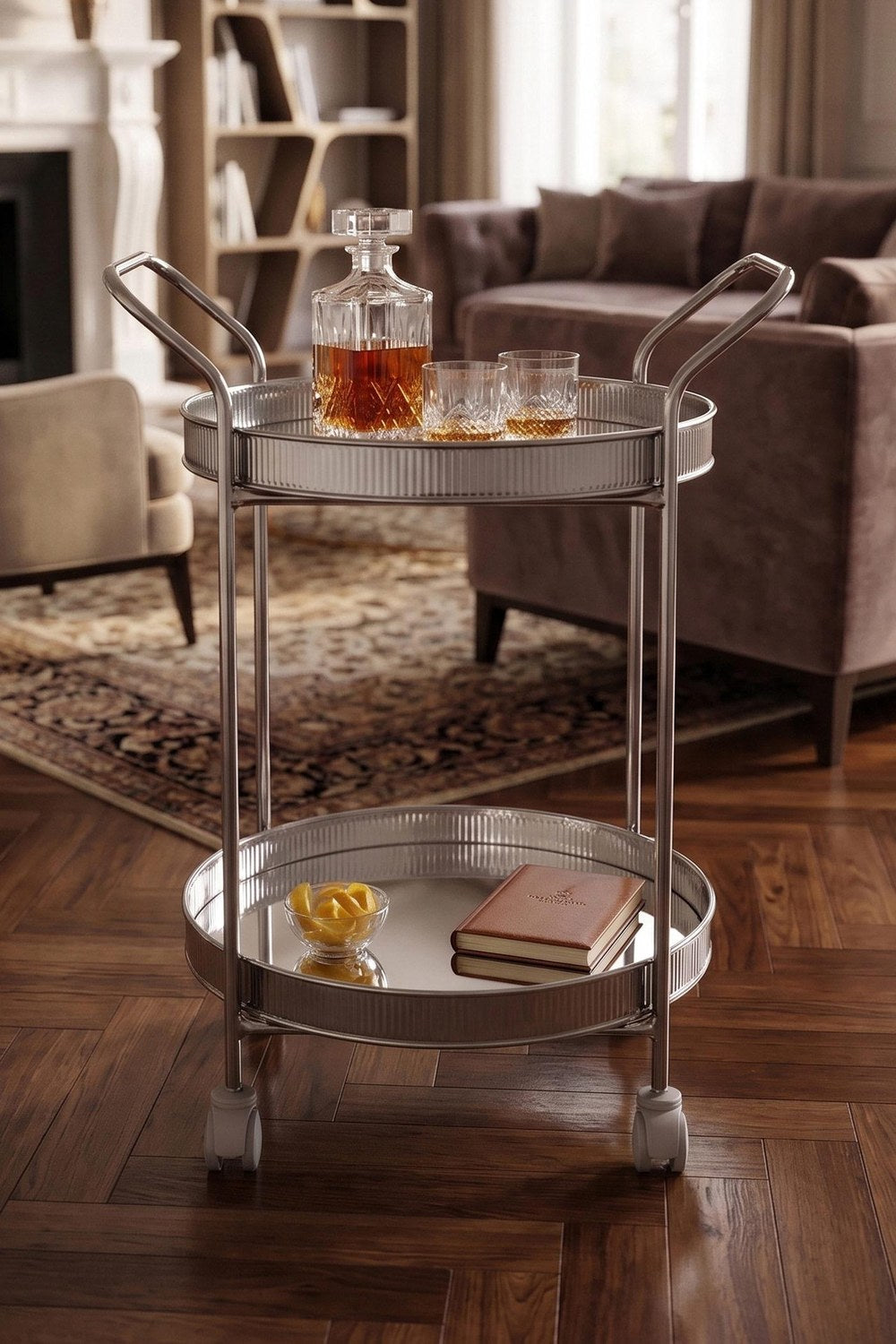 Krom Servis Arabası, 2 Raflı, Tekerlekli, 80 × 45 Cm - 0