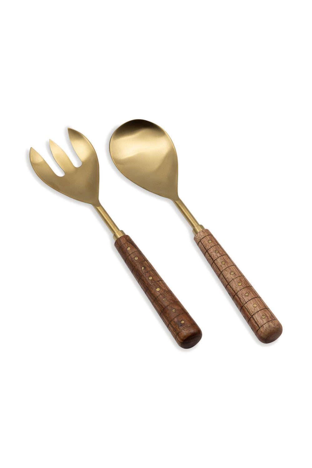 Wood Salata Servis Takımı, Mat Gold - Doğal Ahşap, 2 Parça - 1