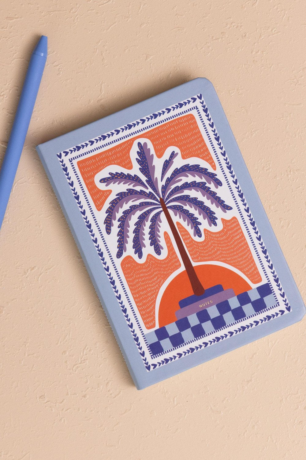 Mavi Palmiye Desenli Defter, 12 × 17 Cm (A6) - 0