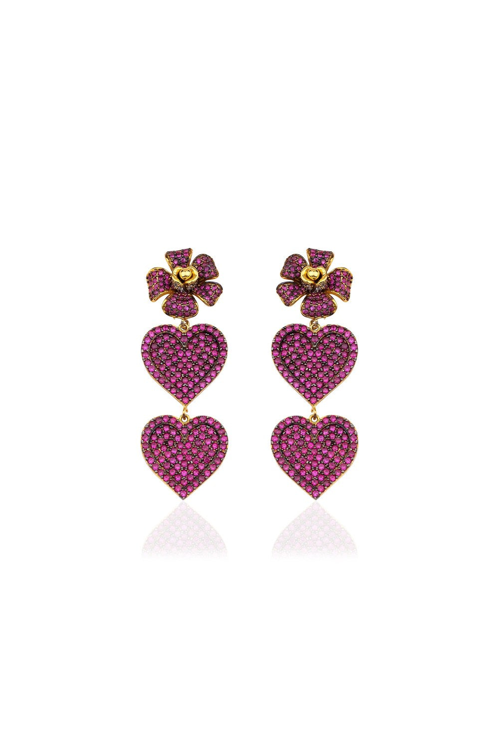 Flower Of Heart Ruby İkili Küpe - 0