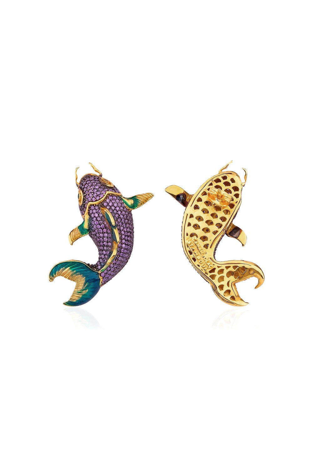 Koi Fish Mor Kristal Yeşil Mineli Balık Küpe - 0