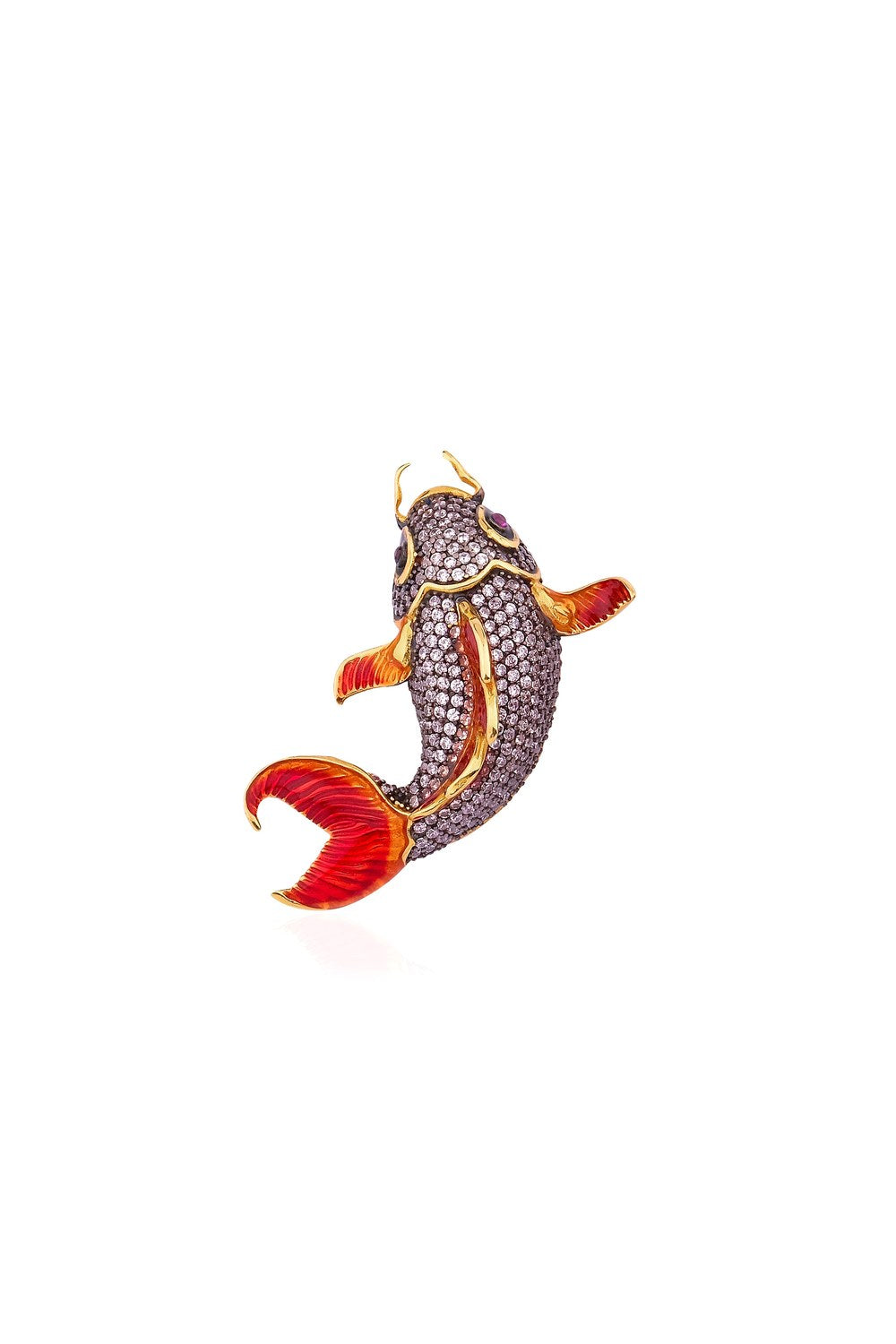 Koi Fish Pembe Kristal Kırmızı Mineli Balık Broş - 0