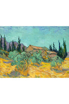 Vincent Van Gogh - Zeytin Ve Servi Ağaçları Arasında Ahşap Kulübeler - 1