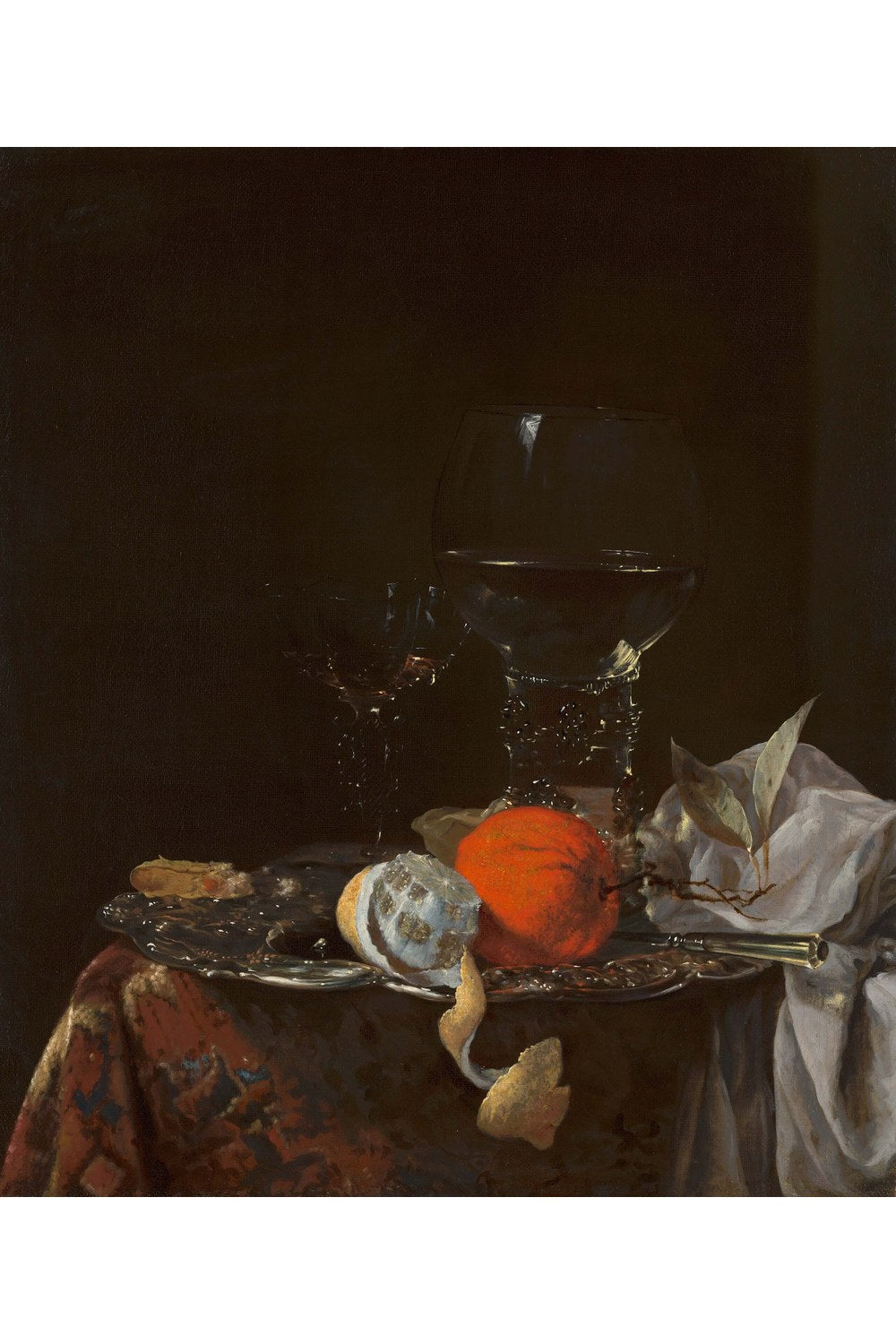 Willem Kalf - Gümüş Tabak Üzerinde Meyve Ve Şarap Kadehleri Ile Natürmort - 1